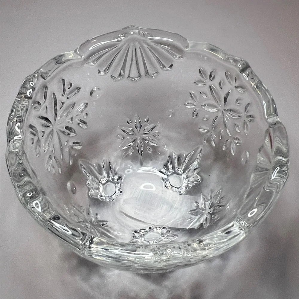 Vintage Mikasa 1990s Crystal Glass Snowflake Candle, Trinket, Candy Dish